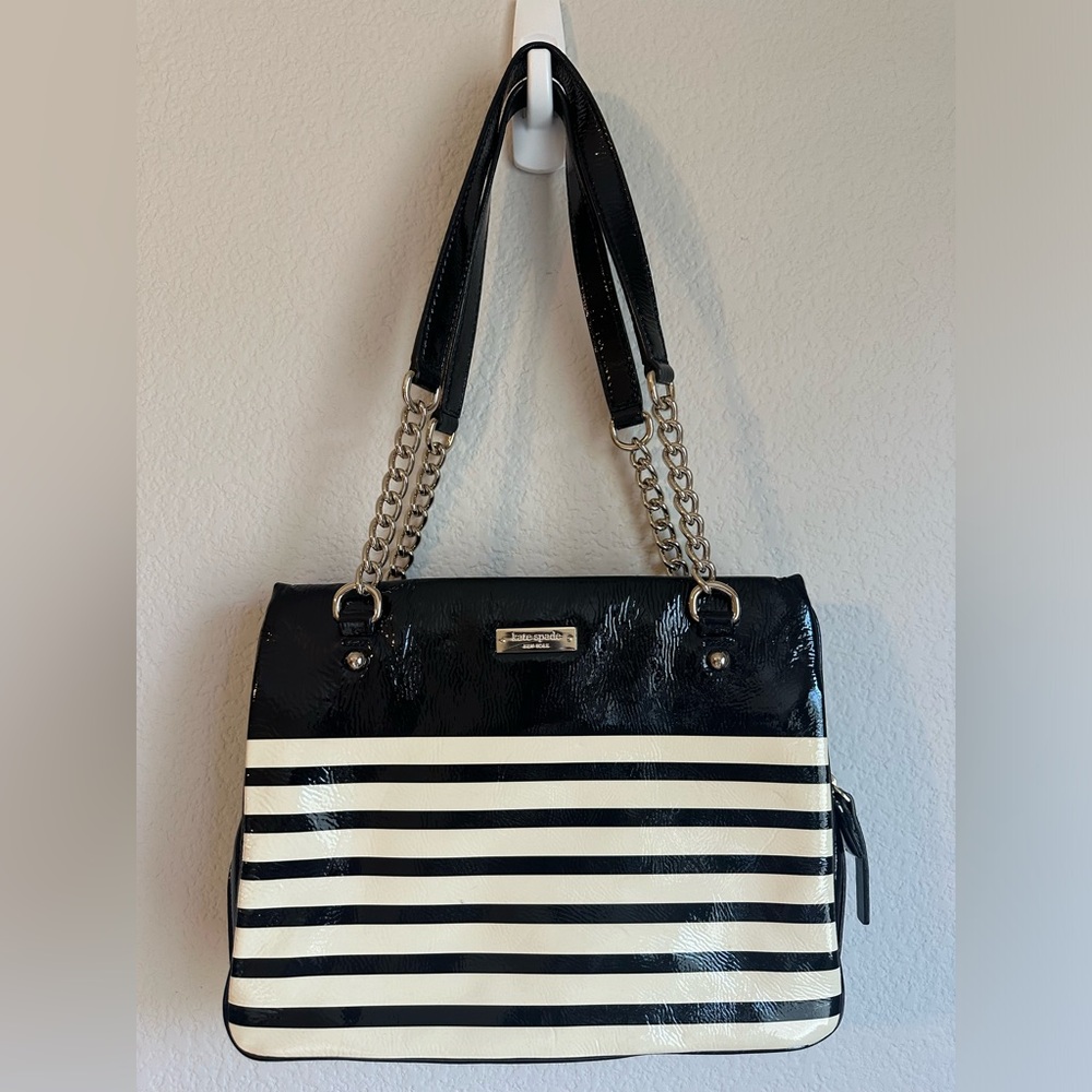 Kate Spade black and cream striped shoulder bag